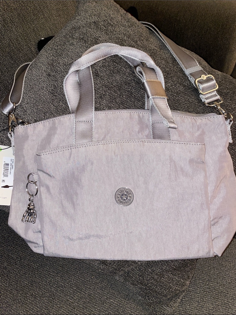 NWTs Kassy Kipling Gray Nylon Shoulder Tote with Detachable Strap